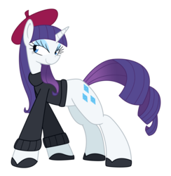 Size: 2453x2512 | Tagged: safe, rarity, g4, beatnik rarity, beret, clothes, female, hat, solo, sweater