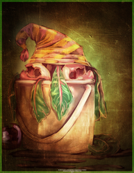Size: 1545x2000 | Tagged: safe, artist:blindcoyote, mr. turnip, bucket, hat, solo, turnip