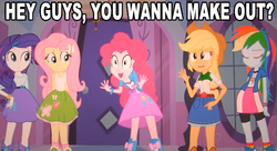 Size: 631x344 | Tagged: safe, edit, edited screencap, screencap, applejack, fluttershy, pinkie pie, rainbow dash, rarity, equestria girls, g4, my little pony equestria girls, humane five, image macro, implied lesbian, pinkie has a crazy idea