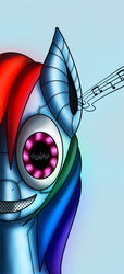 Size: 572x1250 | Tagged: safe, artist:myhysteria, rainbow dash, robot, g4, female, music, solo