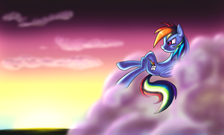 Size: 1500x908 | Tagged: safe, artist:myhysteria, rainbow dash, g4, cloud, cloudy, female, smiling, solo