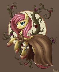 Size: 1500x1826 | Tagged: dead source, safe, artist:polkin, fluttershy, g4, clothes, dagger, dress, female, flower, jewelry, necklace, rose, shoes, solo, weapon
