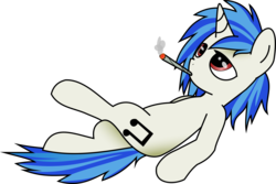 Size: 11492x7696 | Tagged: safe, artist:knoeki, artist:lurarin, dj pon-3, vinyl scratch, pony, unicorn, g4, absurd resolution, cutie mark, drugs, female, hooves, horn, joint, lying down, mare, marijuana, simple background, smoking, solo, transparent background, vector