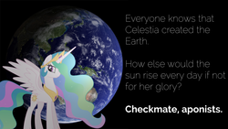 Size: 1920x1080 | Tagged: safe, princess celestia, g4, atheism, checkmate, earth, parody, raleway, reddit, text, typography, wallpaper