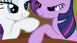 Size: 955x532 | Tagged: safe, screencap, rarity, twilight sparkle, g4, my little pony: friendship is magic, the crystal empire, lidded eyes