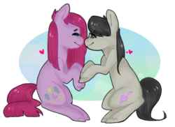 Size: 482x350 | Tagged: safe, artist:sararose, octavia melody, pinkie pie, g4, duo, female, heart, lesbian, pinkamena diane pie, ship:octapie, shipping