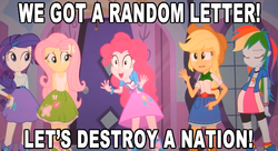 Size: 631x344 | Tagged: safe, edit, edited screencap, screencap, applejack, fluttershy, pinkie pie, rainbow dash, rarity, equestria girls, g4, my little pony equestria girls, image macro, meme, nostalgia critic, pinkie has a crazy idea, the king and i