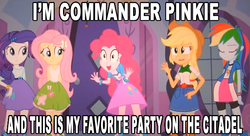 Size: 631x344 | Tagged: safe, edit, edited screencap, screencap, applejack, fluttershy, pinkie pie, rainbow dash, rarity, equestria girls, g4, my little pony equestria girls, bioware, image macro, mass effect, meme, pinkie has a crazy idea