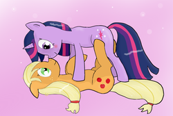 Size: 1024x684 | Tagged: safe, artist:mascimus, applejack, twilight sparkle, g4, female, lesbian, ship:twijack, shipping