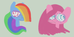 Size: 1000x497 | Tagged: safe, artist:painting-potato, pinkie pie, rainbow dash, g4, bust, duo, duo female, female, pinkamena diane pie