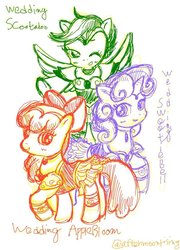 Size: 600x835 | Tagged: safe, artist:aftermoonrise, apple bloom, scootaloo, sweetie belle, g4, cutie mark crusaders, wedding peach