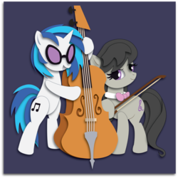 Size: 1863x1863 | Tagged: safe, artist:the-paper-pony, dj pon-3, octavia melody, vinyl scratch, g4, cello, musical instrument