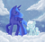 Size: 1850x1734 | Tagged: safe, artist:trefleix, princess luna, oc, oc:snowdrop, g4, cloud, cloudy, s1 luna, snow, snowfall