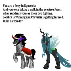 Size: 2000x2000 | Tagged: safe, king sombra, queen chrysalis, g4, bronybait, text, what do