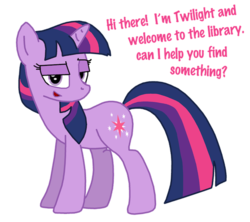 Size: 675x600 | Tagged: safe, artist:ajmstudios, twilight sparkle, g4, bedroom eyes, female, flirting, librarian, library, solo