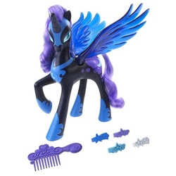 Size: 400x400 | Tagged: safe, nightmare moon, alicorn, pony, g4, electronic toy, female, irl, photo, simple background, talking nightmare moon, toy, white background