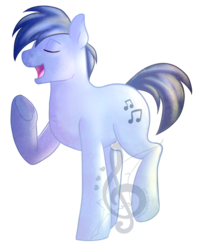 Size: 1024x1268 | Tagged: safe, artist:starkindlerstudio, blues, noteworthy, earth pony, pony, g4, backwards cutie mark, eyes closed, male, open mouth, raised hoof, simple background, solo, stallion, transparent background