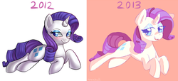 Size: 1280x585 | Tagged: safe, artist:mewball, rarity, g4, comparison, simple background, solo