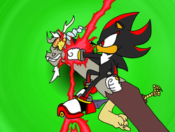 Size: 800x600 | Tagged: safe, artist:shadoweco, discord, g4, chaos, crossover, male, shadow the hedgehog, sonic the hedgehog (series)