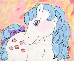 Size: 737x607 | Tagged: safe, artist:justinehedman, cupcake (g1), g1, female, solo, traditional art