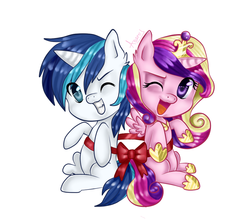 Size: 955x836 | Tagged: safe, artist:asamy753, princess cadance, shining armor, g4, bow, colt, colt shining armor, cute, cutedance, female, filly, filly cadance, male, shining adorable, younger