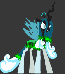 Size: 599x674 | Tagged: safe, artist:redvinyl13, queen chrysalis, oc, oc:snowdrop, changeling, changeling queen, g4, crown, fire, green fire, jewelry, regalia