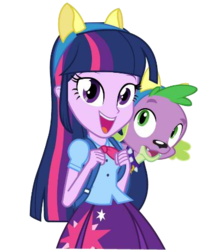 Size: 386x460 | Tagged: safe, spike, twilight sparkle, dog, equestria girls, g4, backpack, dash for the crown, duo, equestria girls prototype, game, simple background, smiling, so fucking happy, spike the dog, transparent background, vector, wondercolts