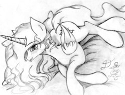 Size: 2582x1951 | Tagged: safe, artist:lunarguard, princess celestia, g4, female, monochrome, solo, traditional art