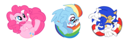 Size: 600x199 | Tagged: safe, artist:snicket324, pinkie pie, rainbow dash, earth pony, pegasus, pony, g4, crossover, gotta go fast, male, rolling, simple background, sonic the hedgehog, sonic the hedgehog (series), spin dash, transparent background, trio, vector