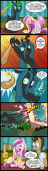 Size: 628x2200 | Tagged: safe, artist:madmax, doctor whooves, princess cadance, queen chrysalis, time turner, g4, baseball bat, comic, dumpster, hilarious in hindsight, magic, pregnant, prenatal magic