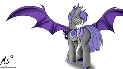 Size: 1000x564 | Tagged: safe, artist:ciscoql, oc, oc only, oc:midnight blossom, bat pony, pony, fangs, solo