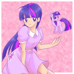 Size: 500x500 | Tagged: safe, artist:megane×kakeru, twilight sparkle, human, g4, female, human ponidox, humanized, pixiv, solo