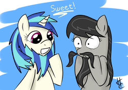 Size: 3507x2480 | Tagged: safe, artist:hardcyder, dj pon-3, octavia melody, vinyl scratch, g4, beard, facial hair, moustache