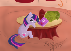 Size: 2171x1565 | Tagged: safe, artist:geoberos, twilight sparkle, g4, female, library, sitting, solo