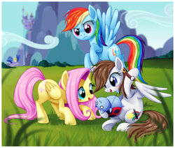 Size: 3207x2718 | Tagged: safe, artist:centchi, fluttershy, rainbow dash, oc, g4, catbug, sewing