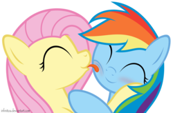 Size: 3737x2448 | Tagged: safe, artist:infinitoa, fluttershy, rainbow dash, pegasus, pony, g4, ^^, blushing, cute, duo, eyes closed, female, hug, lesbian, licking, mare, ship:flutterdash, shipping, simple background, transparent background, vector