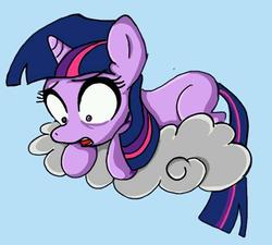 Size: 534x480 | Tagged: safe, artist:alazak, twilight sparkle, g4, adorable distress, blank flank, cloud, cute, female, filly, filly twilight sparkle, how, scared, solo