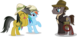 Size: 7365x3598 | Tagged: safe, artist:vector-brony, daring do, rainbow dash, earth pony, pegasus, pony, g4, crossover, excited, fan, fangirl, fangirling, female, happy, hat, indiana jones, male, mare, ponified, simple background, smiling, squee, stallion, transparent background, vector