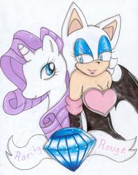 Size: 1228x1562 | Tagged: safe, artist:karkkiholisti, rarity, g4, crossover, rouge the bat, sonic the hedgehog (series), traditional art