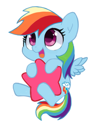 Size: 557x735 | Tagged: safe, artist:suikuzu, rainbow dash, g4, chibi, cute, dashabetes, female, open mouth, simple background, solo, spread wings, stars, tangible heavenly object, white background, wingding eyes, wings