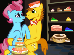 Size: 2400x1795 | Tagged: dead source, safe, artist:pipersack, carrot cake, cup cake, earth pony, pony, g4, ghost (movie)