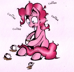Size: 1528x1475 | Tagged: safe, artist:inky-draws, pinkie pie, g4, coffee, female, futurama, hyperactive, male, pinkie found the coffee, solo, xk-class end-of-the-world scenario