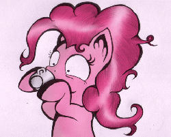 Size: 470x379 | Tagged: safe, artist:inky-draws, pinkie pie, g4, animated, coffee, female, hyperactive, pinkie found the coffee, shrunken pupils, solo, xk-class end-of-the-world scenario