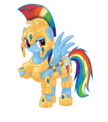Size: 840x952 | Tagged: artist needed, safe, rainbow dash, g4, armor, female, gold, soldier, solo