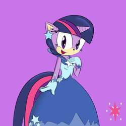 Size: 2600x2600 | Tagged: safe, artist:13throse, twilight sparkle, anthro, g4, clothes, cutie mark, dress, female, gala dress, solo, sonic the hedgehog (series), sonicified, species swap, style emulation