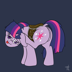 Size: 1280x1280 | Tagged: safe, artist:php192, twilight sparkle, pony, unicorn, g4, :p, dock, ear scratch, female, floppy ears, horses doing horse things, mare, saddle, scratching, smiling, solo, tongue out, unicorn twilight