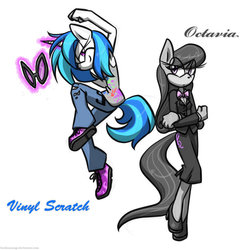 Size: 894x894 | Tagged: safe, artist:hoshinousagi, dj pon-3, octavia melody, vinyl scratch, anthro, plantigrade anthro, g4, clothes, sonic the hedgehog (series), sonicified, species swap, style emulation