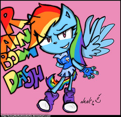 Size: 1248x1205 | Tagged: safe, artist:kaleythefoxkizzdarkz, rainbow dash, anthro, g4, chibi, female, solo, sonic the hedgehog (series), species swap