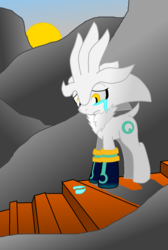 Size: 1095x1630 | Tagged: safe, artist:ardonsword, pony, male, ponified, sad, silver the hedgehog, solo, sonic the hedgehog, sonic the hedgehog (series), stairs, sun