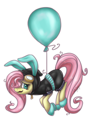 Size: 800x1067 | Tagged: safe, artist:fallenzephyr, fluttershy, g4, balloon, bunny ears, clothes, dangerous mission outfit, female, solo